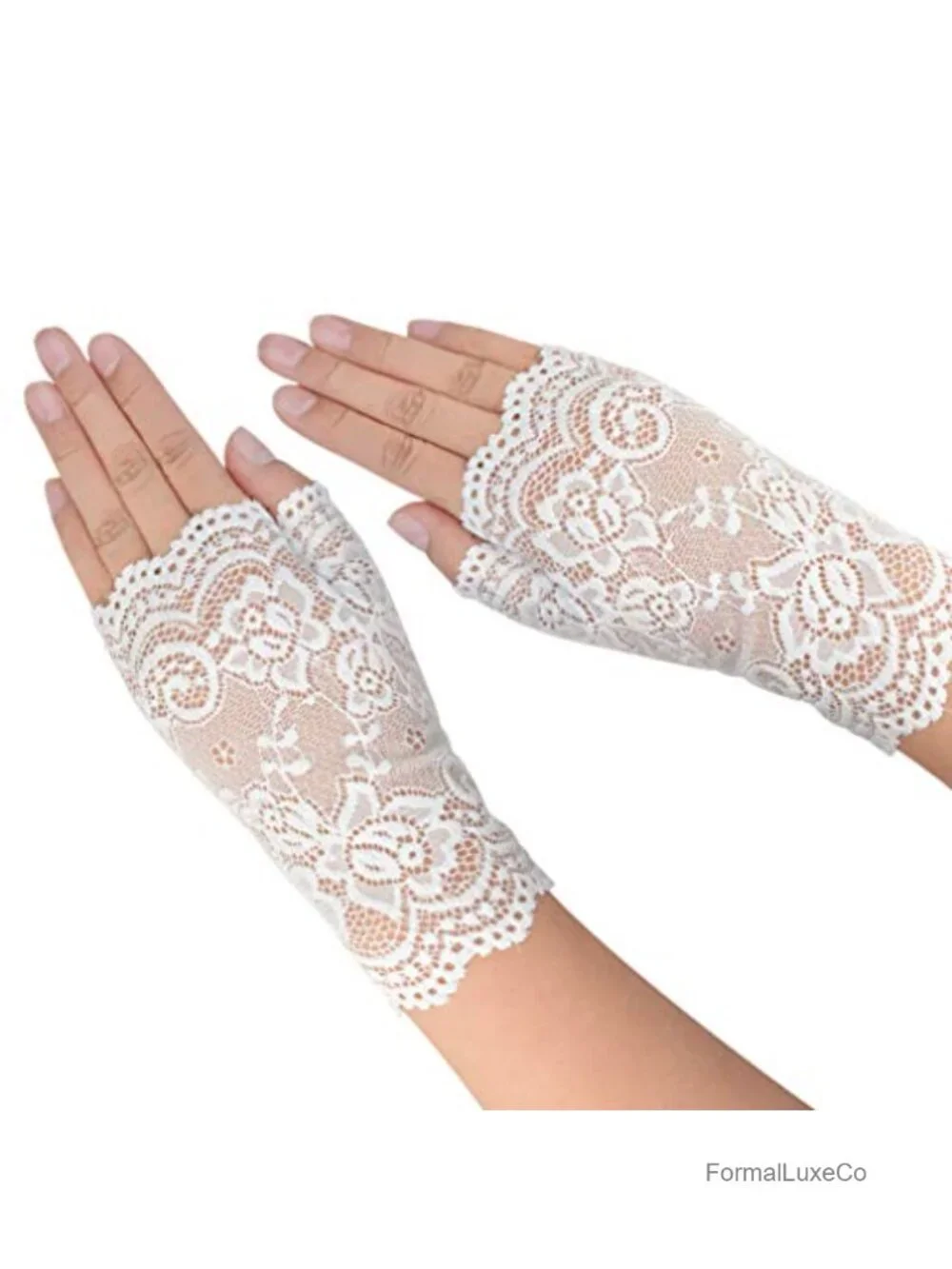 2 Pairs Women's Lace Fingerless Gloves Floral for Wedding Prom Party Accessories